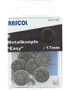 Caja de 8 botones vaqueros 17mm Rascol - Plata mate laureles