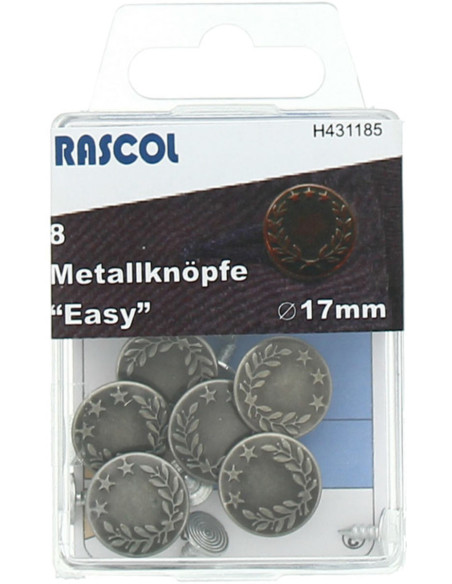 Caja de 8 botones vaqueros 17mm Rascol - Plata mate laureles