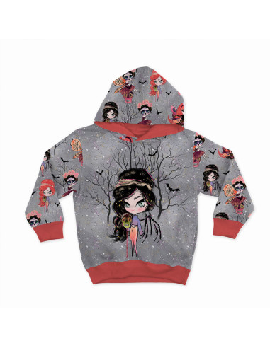 Tela de sudadera - Hadas de Halloween fondo gris