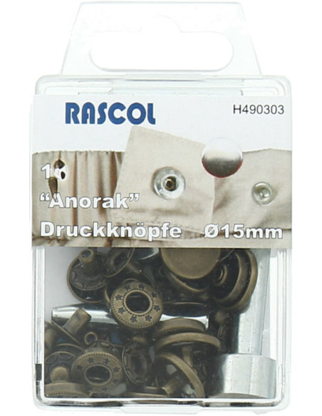 Caja de 10 botones de presión anorak Rascol - 15 mm bronce