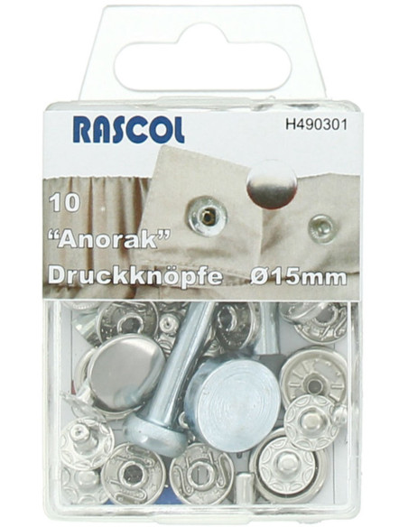 Caja de 10 botones de presión anorak Rascol - 15 mm plata