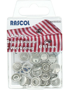 Caja de 8 botones a presión jersey Rascol - 11 mm plata