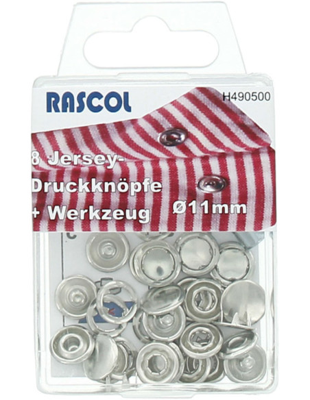 Caja de 8 botones a presión jersey Rascol - 11 mm plata
