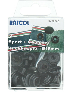 Caja de 10 botones de presión deporte camping Rascol - 15 mm negro