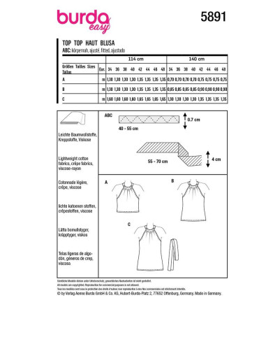 Patrón de blusa - Burda 5891