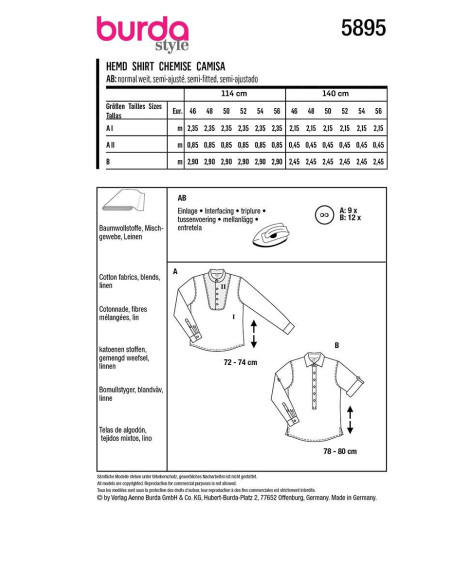 Patrón de camisa - Burda 5895