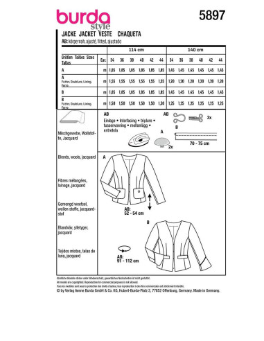Patrón de chaqueta - Burda 5897