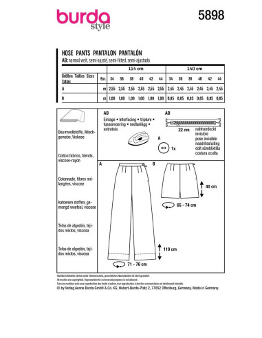 Patrón de pantalón - Burda 5898