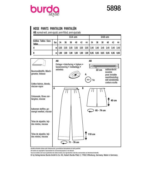 Patrón de pantalón - Burda 5898