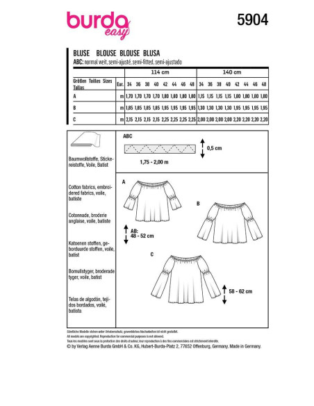 Patrón de blusa - Burda 5904