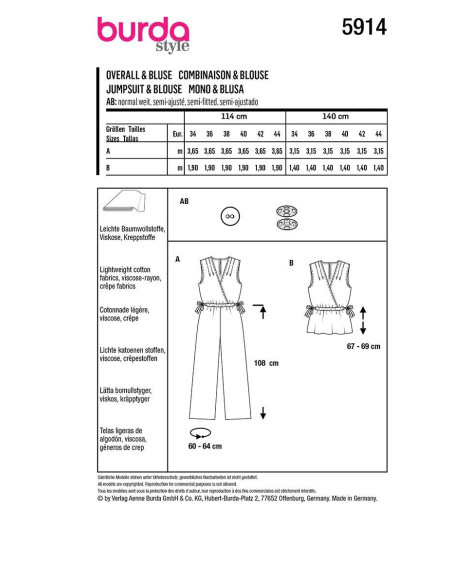 Patrón de mono y blusa - Burda 5914
