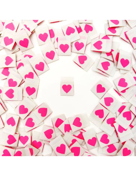 Juego de 8 etiquetas tejidas - Corazón rosa