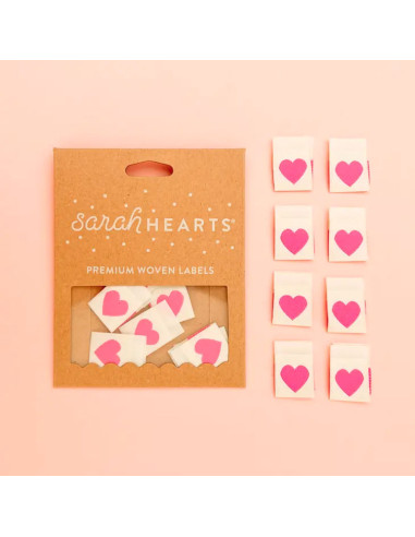 Juego de 8 etiquetas tejidas - Corazón rosa