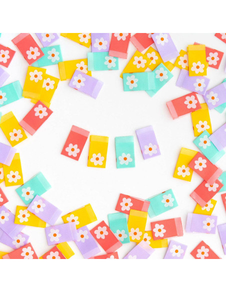 Juego de 8 etiquetas tejidas - Margaritas