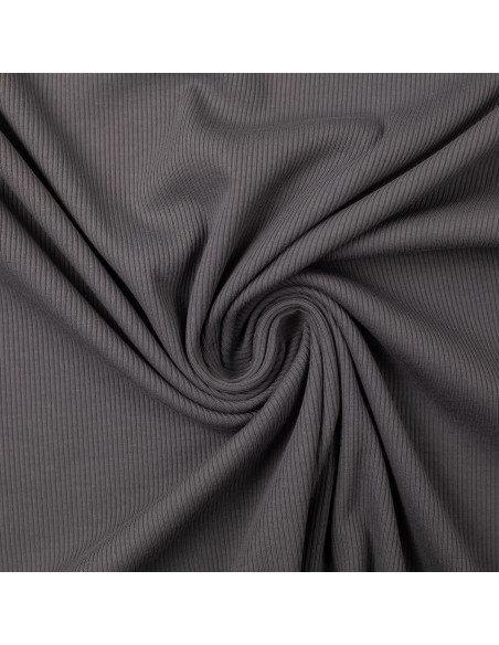 Tejido de punto jersey de algodón fino acanalado - Gris oscuro