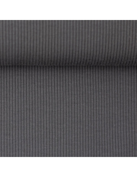 Tejido de punto jersey de algodón fino acanalado - Gris oscuro