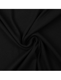 Tejido de punto jersey de algodón fino acanalado - Negro