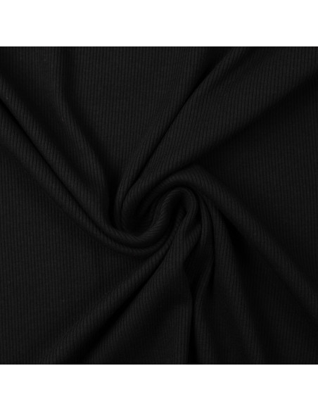 Tejido de punto jersey de algodón fino acanalado - Negro