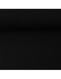 Tejido de punto jersey de algodón fino acanalado - Negro 2