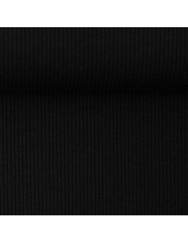 Tejido de punto jersey de algodón fino acanalado - Negro