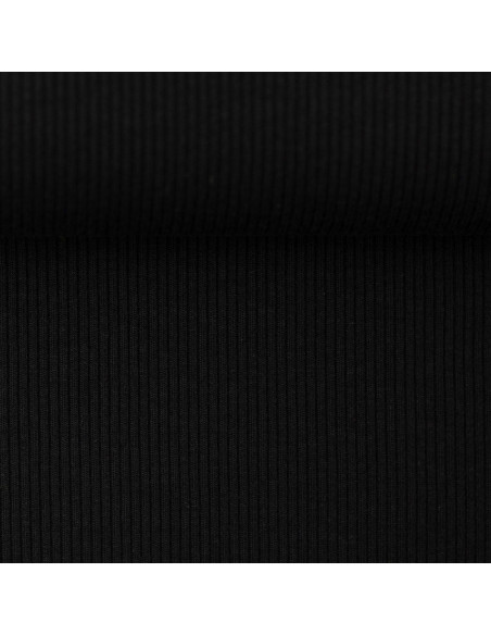 Tejido de punto jersey de algodón fino acanalado - Negro