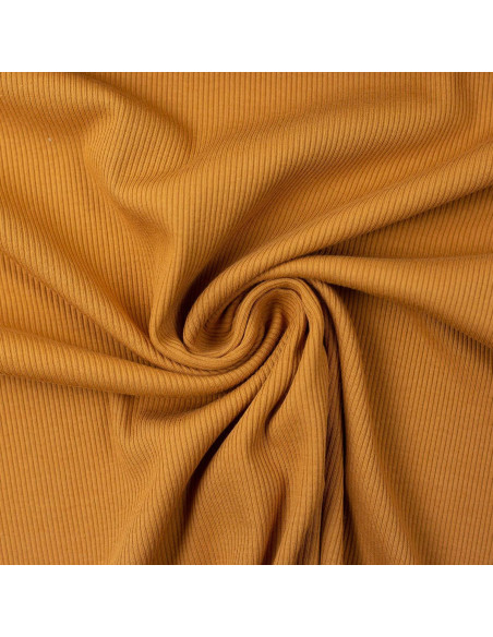 Tejido de punto jersey de algodón fino acanalado - Amarillo ocre