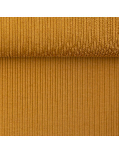 Tejido de punto jersey de algodón fino acanalado - Amarillo ocre