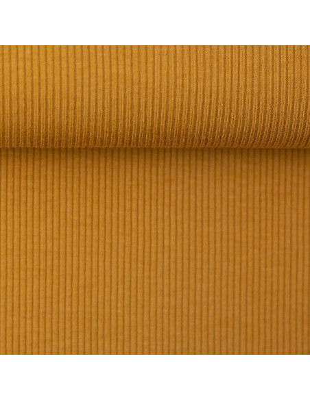 Tejido de punto jersey de algodón fino acanalado - Amarillo ocre