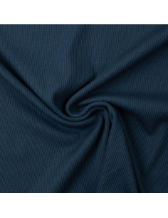 Tejido de punto jersey de algodón fino acanalado - Azul petróleo