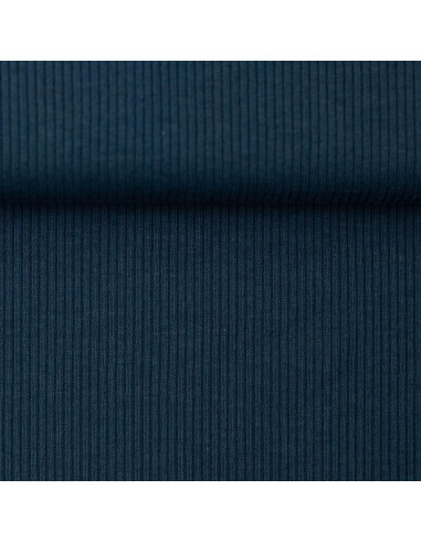 Tejido de punto jersey de algodón fino acanalado - Azul petróleo