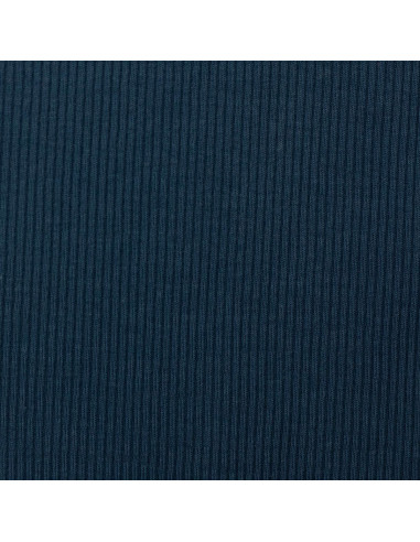 Tejido de punto jersey de algodón fino acanalado - Azul petróleo