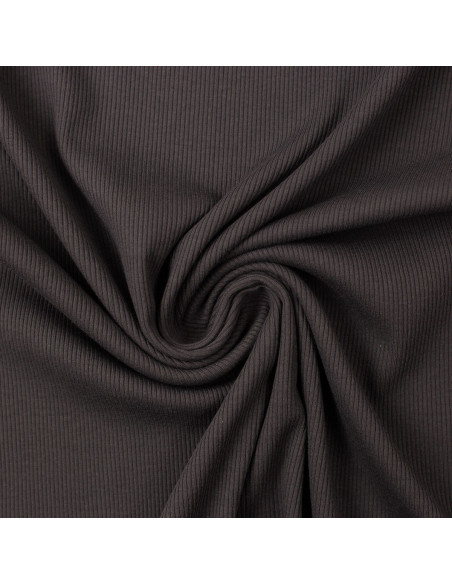 Tejido de punto jersey de algodón fino acanalado - Gris antracita