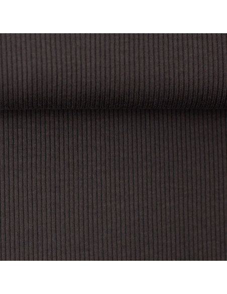 Tejido de punto jersey de algodón fino acanalado - Gris antracita