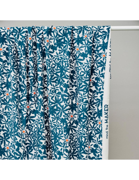 Tejido de crepé de viscosa Flowery - Azul océano