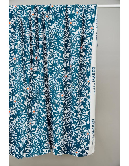 Tejido de crepé de viscosa Flowery - Azul océano