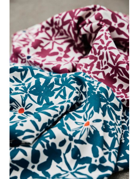 Tejido de crepé de viscosa Flowery - Azul océano