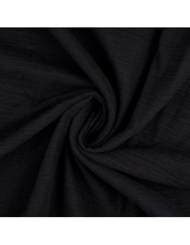 Tejido de doble gasa de algodón Vintage - Negro
