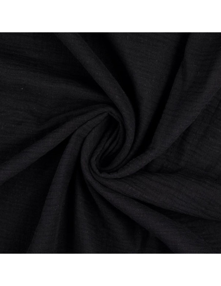 Tejido de doble gasa de algodón Vintage - Negro