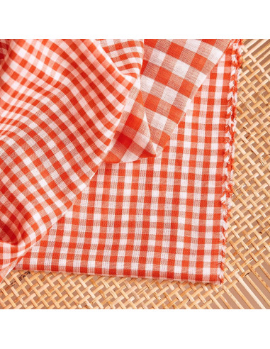 Tejido doble gasa vichy Off-White Tangerine - Atelier Brunette