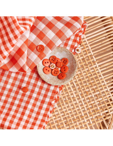 Tejido doble gasa vichy Off-White Tangerine - Atelier Brunette