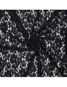 Tejido guipur elástico Bloom - Negro