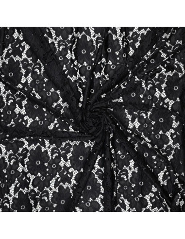 Tejido guipur elástico Bloom - Negro