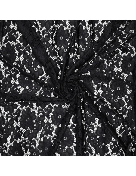 Tejido guipur elástico Bloom - Negro