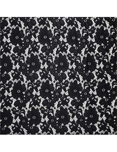 Tejido guipur elástico Bloom - Negro