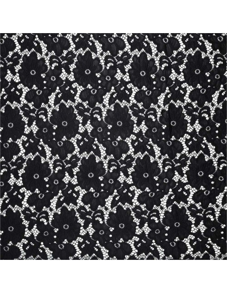 Tejido guipur elástico Bloom - Negro