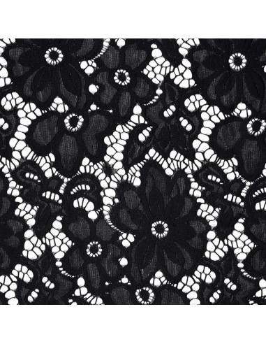 Tejido guipur elástico Bloom - Negro