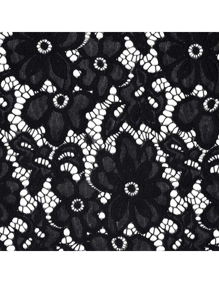 Tejido guipur elástico Bloom - Negro