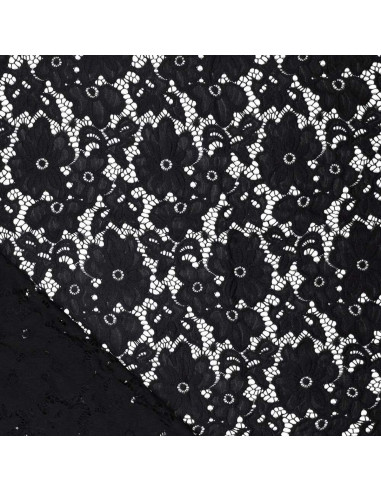 Tejido guipur elástico Bloom - Negro