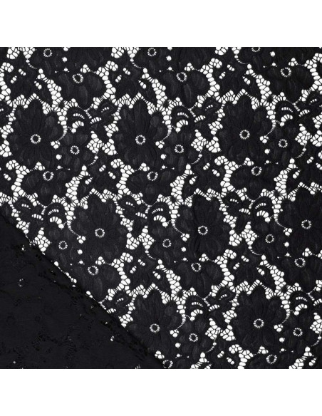 Tejido guipur elástico Bloom - Negro