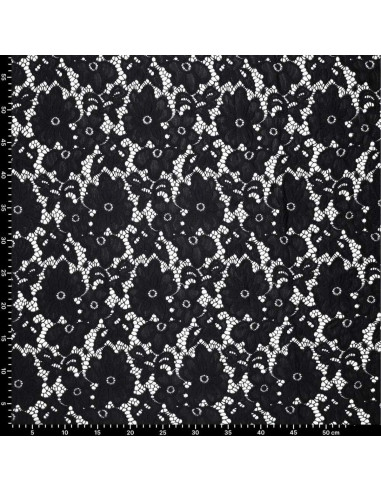 Tejido guipur elástico Bloom - Negro